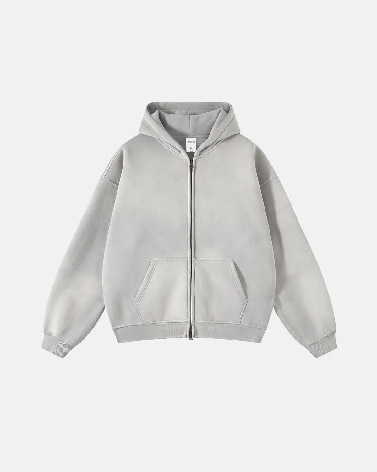 INFLATION Washed Distressed Fleece Zip Up Hoodies