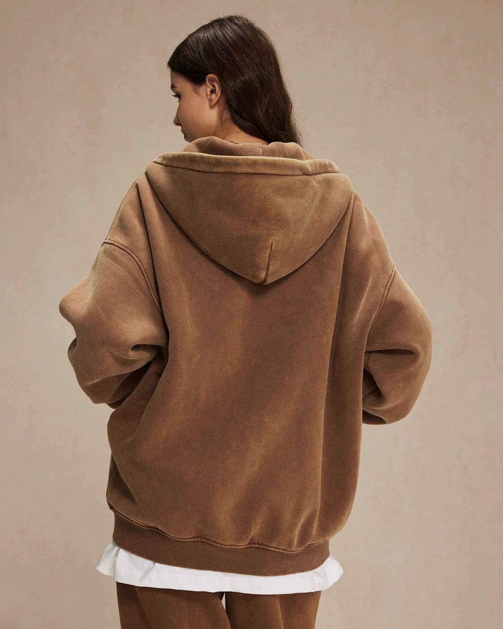 INFLATION Washed Distressed Fleece Zip Up Hoodies