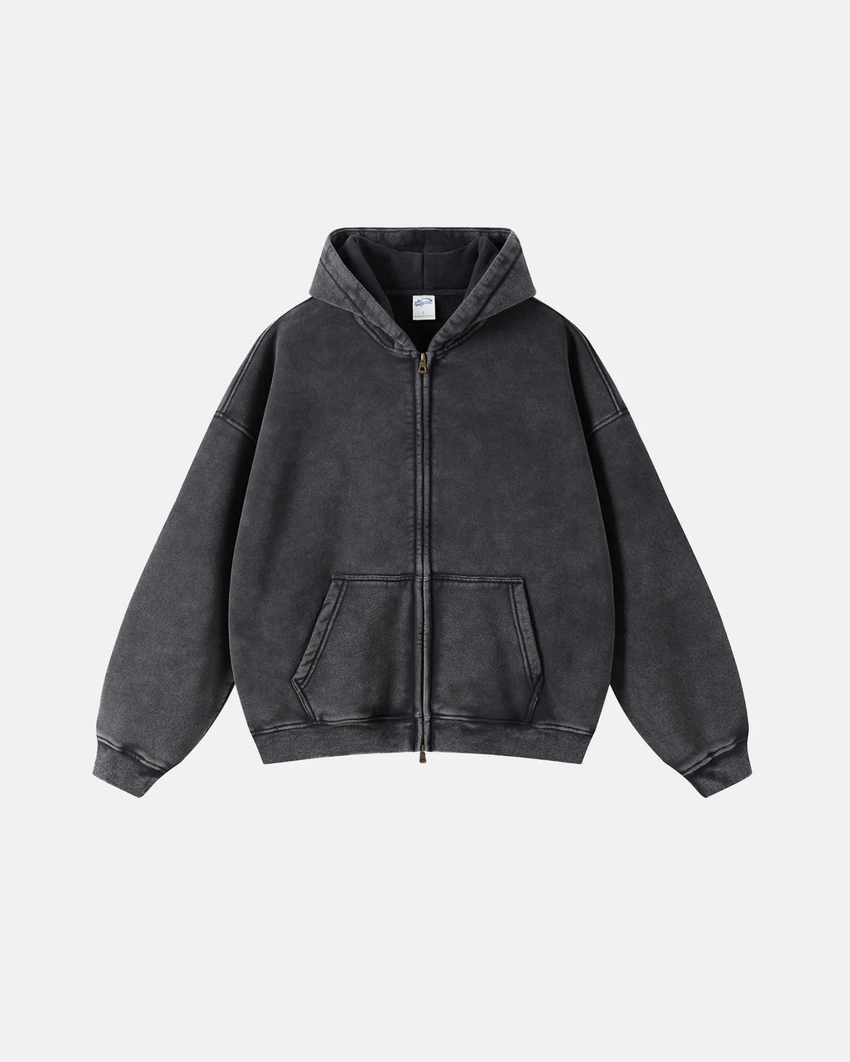 INFLATION Washed Distressed Fleece Zip Up Hoodies